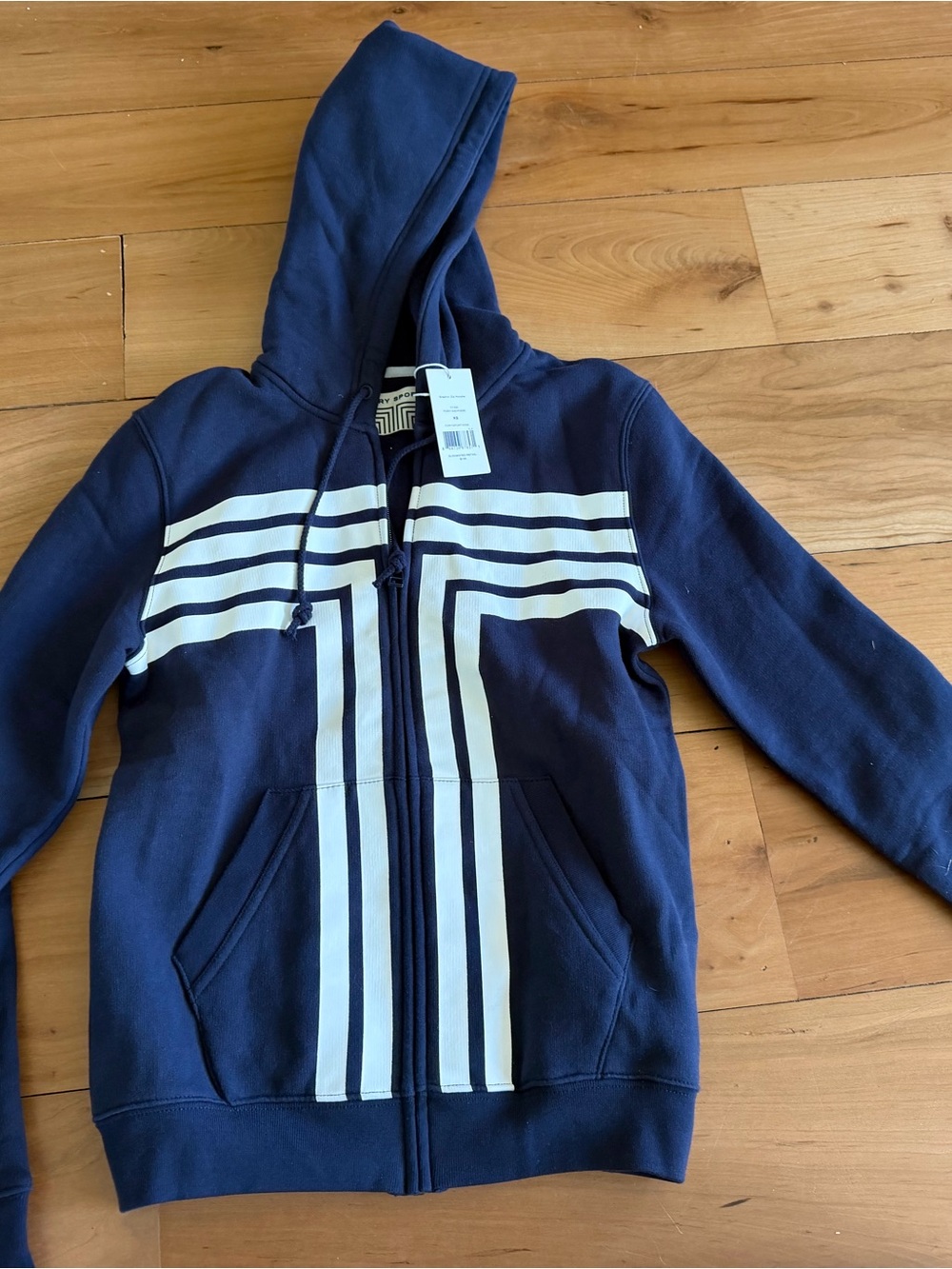 Tory Sport Women's Graphic Print Fleece Full Zip Navy Hoodie Blue White XS NEW